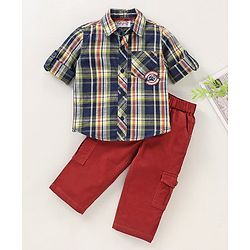 Babyhug Full Sleeves Checked Shirt & Bottom Set with Bow - Multicolor