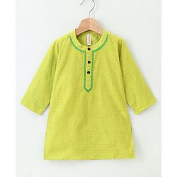 Babyhug Full Sleeves Kurta & Printed Dhoti - Green Yellow