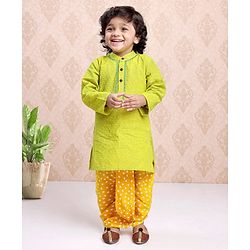 Babyhug Full Sleeves Kurta & Printed Dhoti - Green Yellow