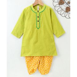 Babyhug Full Sleeves Kurta & Printed Dhoti - Green Yellow