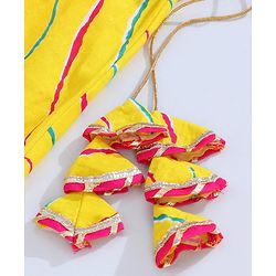 Babyhug Sleeveless Sequined Choli and Striped Lehenga with Lace Border Dupatta - Pink Yellow