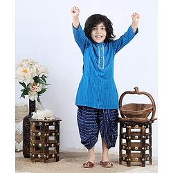 Babyhug Full Sleeve Kurta Dhoti Set Jaipuri Print - Blue