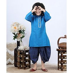 Babyhug Full Sleeve Kurta Dhoti Set Jaipuri Print - Blue
