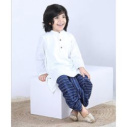 Babyhug Full Sleeves Kurta & Dhoti Set Stripes - White Blue