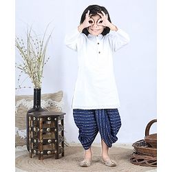 Babyhug Full Sleeves Kurta & Dhoti Set Stripes - White Blue