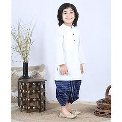 Babyhug Full Sleeves Kurta & Dhoti Set Stripes - White Blue