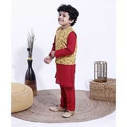 Babyhug Full Sleeves Kurta and Pyjama Set With Waistcoat - Maroon