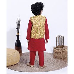 Babyhug Full Sleeves Kurta and Pyjama Set With Waistcoat - Maroon