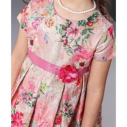 Babyhug Half Sleeves Party Wear Frock Floral Print - Pink