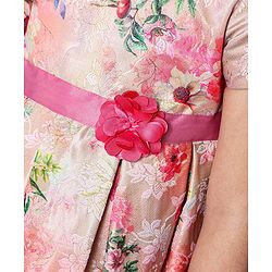 Babyhug Half Sleeves Party Wear Frock Floral Print - Pink