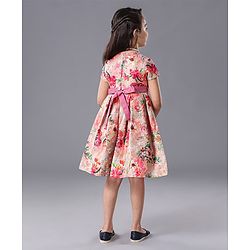 Babyhug Half Sleeves Party Wear Frock Floral Print - Pink
