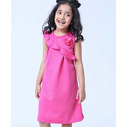 Babyhug Sleeveless Frilled Party Wear Frock with Corsage - Pink