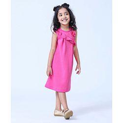 Babyhug Sleeveless Frilled Party Wear Frock with Corsage - Pink
