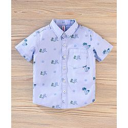 Babyhug Half Sleeves Shirt & Tee With Denim Shorts Cheetah Print - Sky & Dark Blue White