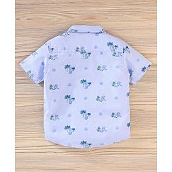 Babyhug Half Sleeves Shirt & Tee With Denim Shorts Cheetah Print - Sky & Dark Blue White