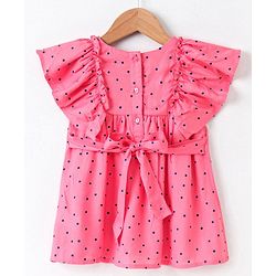 Babyhug Short Sleeves Knee Length Frock Dot Print - Pink