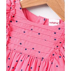 Babyhug Short Sleeves Knee Length Frock Dot Print - Pink