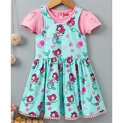 Babyhug Half Sleeves Frock With Inner T-Shirt - Light Blue