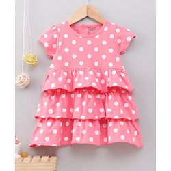 Babyhug Short Sleeves Knee Length Frock - Pink