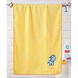 Babyhug Bath Towel Elephant Embroidery - Yellow