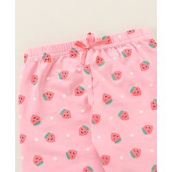 Babyhug Full Length Leggings Strawberry Print - Candy Pink