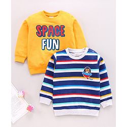 Babyhug Full Sleeves Sweatshirt Space Print Pack of 2 - Yellow Blue