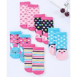 Cute Walk by Babyhug Cotton Blend Ankle Length Anti Bacterial Socks Multi Print Pack of 5 - Multicolour