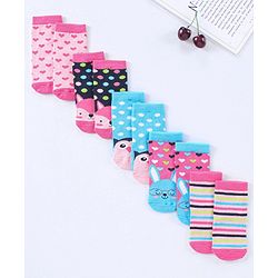 Cute Walk by Babyhug Cotton Blend Ankle Length Anti Bacterial Socks Multi Print Pack of 5 - Multicolour