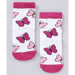 Cute Walk by Babyhug Cotton Blend Ankle Length Anti Bacterial Socks Multi Print Pack of 5 - Pink Grey White
