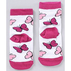 Cute Walk by Babyhug Cotton Blend Ankle Length Anti Bacterial Socks Multi Print Pack of 5 - Pink Grey White