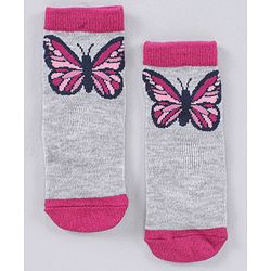 Cute Walk by Babyhug Cotton Blend Ankle Length Anti Bacterial Socks Multi Print Pack of 5 - Pink Grey White