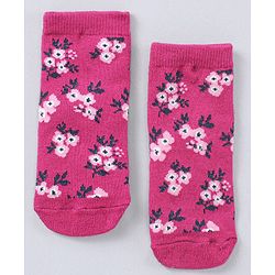 Cute Walk by Babyhug Cotton Blend Ankle Length Anti Bacterial Socks Multi Print Pack of 5 - Pink Grey White