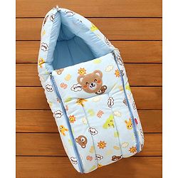 Babyhug Velour Sleeping Bag Teddy Print - Blue
