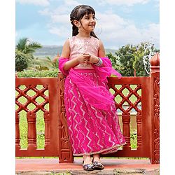 Babyhug Sleeveless Choli & Lehenga With Dupatta - Pink