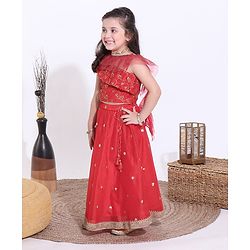 Babyhug Sleeveless Sequins Choli & Lehenga With Dupatta - Red