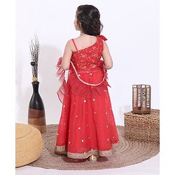 Babyhug Sleeveless Sequins Choli & Lehenga With Dupatta - Red
