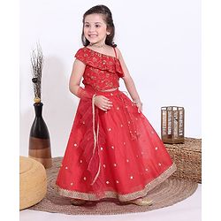 Babyhug Sleeveless Sequins Choli & Lehenga With Dupatta - Red