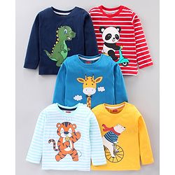 Babyhug Full Sleeves Animal Print Tee Pack of 5 - Multicolor