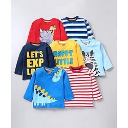 Babyhug Full Sleeves Animal Print Tee Pack of 7 - Multicolor