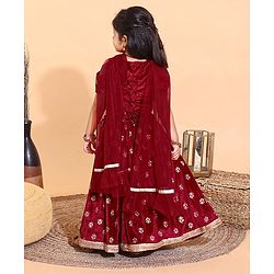 Babyhug Cold Shoulder Choli & Lehenga With Dupatta Sequin Detailing - Maroon