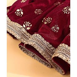 Babyhug Cold Shoulder Choli & Lehenga With Dupatta Sequin Detailing - Maroon