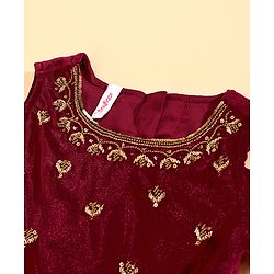 Babyhug Cold Shoulder Choli & Lehenga With Dupatta Sequin Detailing - Maroon