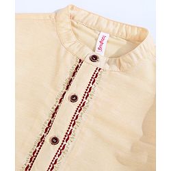 Babyhug Full Sleeves Kurta & Dhoti With Jacket Embroidery Detailing - Cream Maroon
