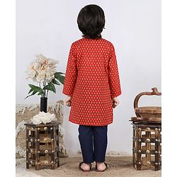 Babyhug Full Sleeves Kurta Pyjama Set Buti Print - Rust Navy