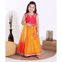 Babyhug Sleeveless Choli & Lehenga with Dupatta - Pink & Yellow