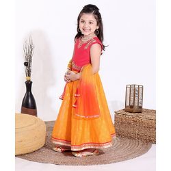 Babyhug Sleeveless Choli & Lehenga with Dupatta - Pink & Yellow