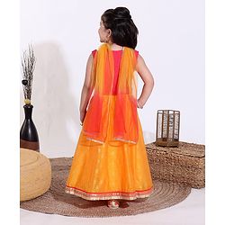 Babyhug Sleeveless Choli & Lehenga with Dupatta - Pink & Yellow