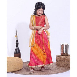 Babyhug Sleeveless Printed Choli with Lehenga and Dupatta - Multicolor