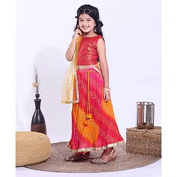 Babyhug Sleeveless Printed Choli with Lehenga and Dupatta - Multicolor