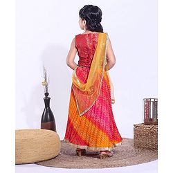 Babyhug Sleeveless Printed Choli with Lehenga and Dupatta - Multicolor
